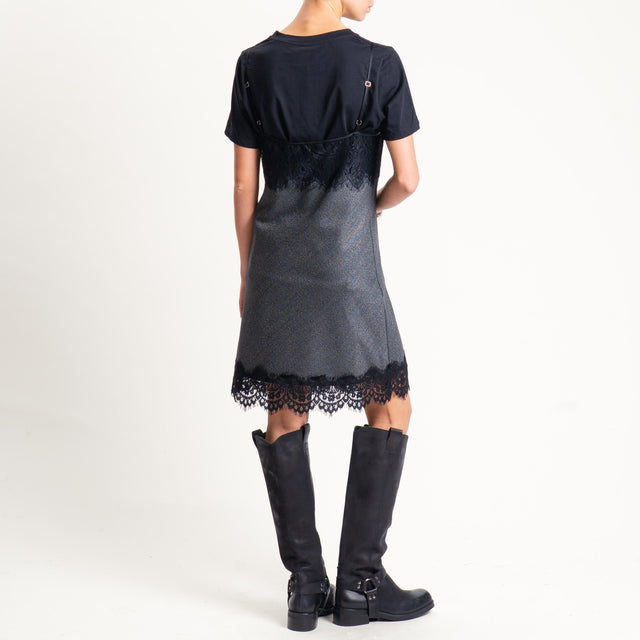 Tensione in- Abito + t-shirt spinato con pizzo bretelle regolabili - grigio/nero