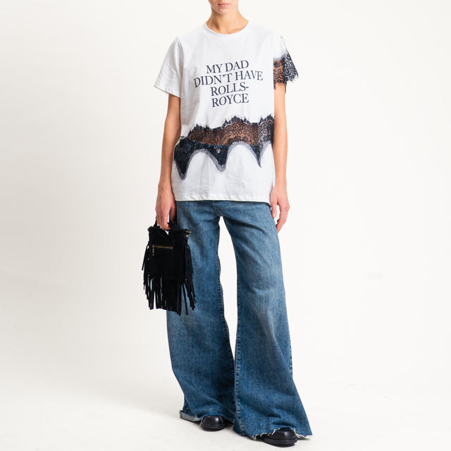 Tensione in-T-shirt con scritta + pizzo - bianco/nero