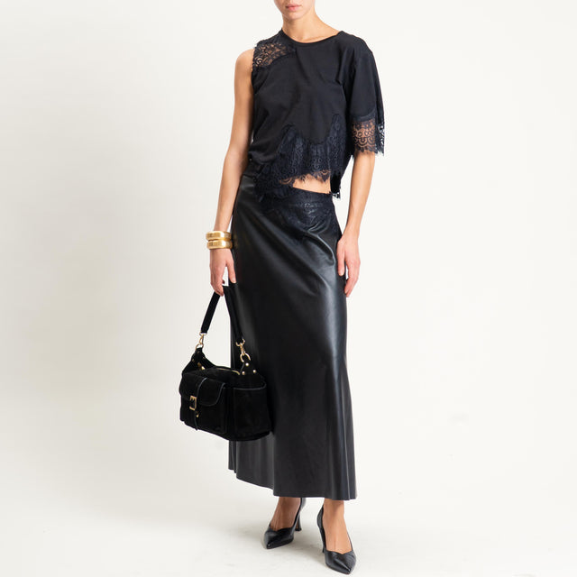 Tensione in-Abito cut out doppio tessuto con pizzo - nero/nero