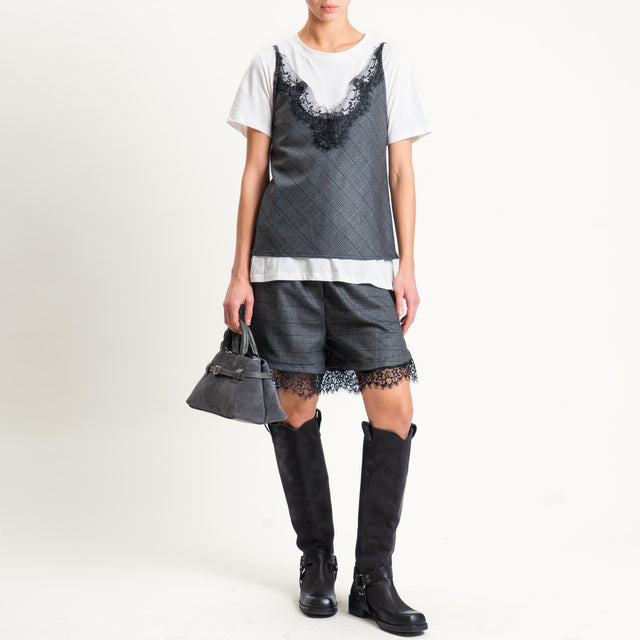 Tensione in-Shorts principe di galles con pizzo - nero