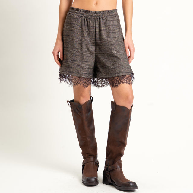 Tensione in-Shorts principe di galles con pizzo - moro