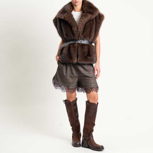 Tensione in-Shorts principe di galles con pizzo - moro