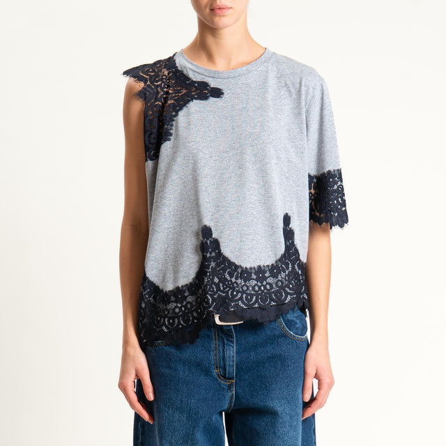 Tensione in-T-shirt asimmetrica con pizzo - grigio/nero