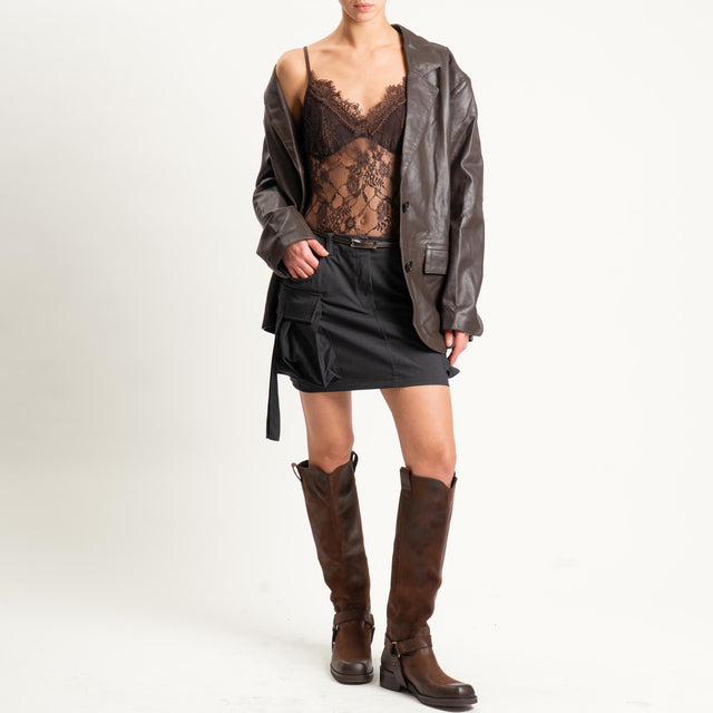 Tensione in-Body in pizzo bretelle regolabili - moro