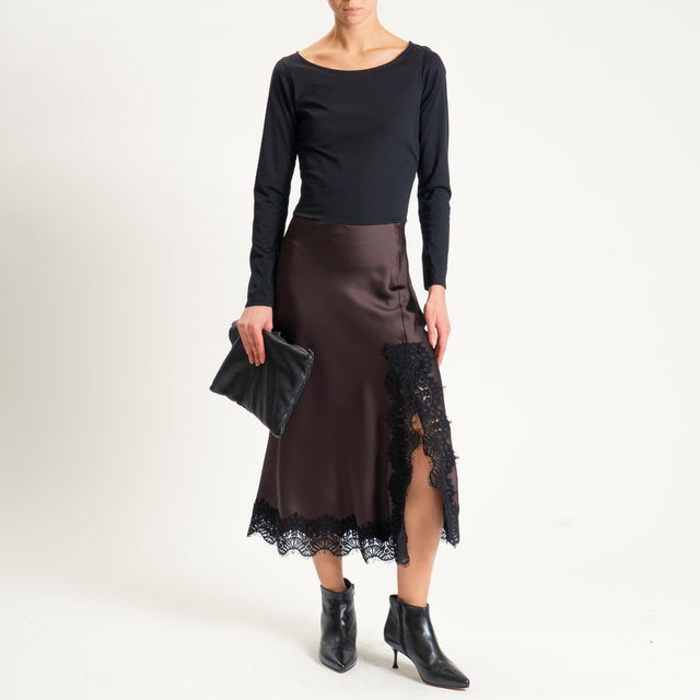Tensione in- Abito doppio tessuto satin con pizzo - moro/nero