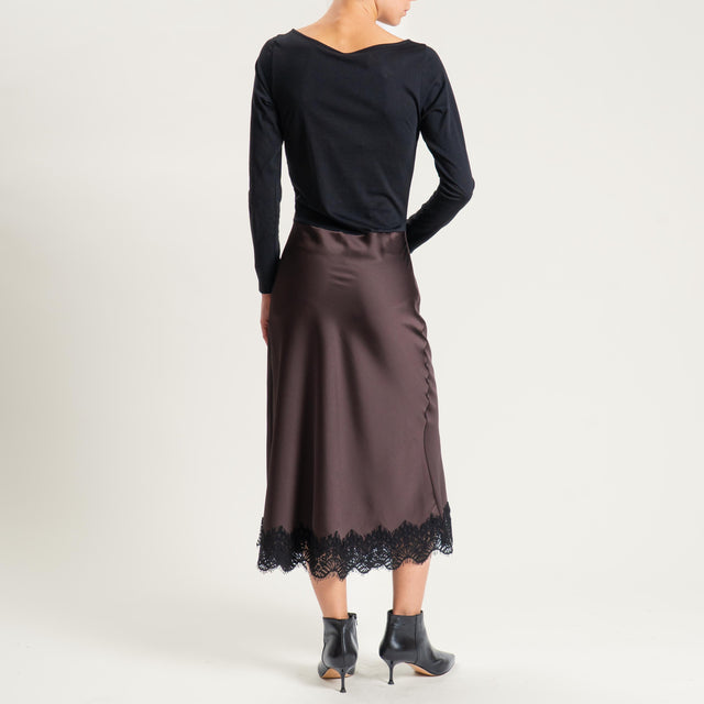 Tensione in- Abito doppio tessuto satin con pizzo - moro/nero
