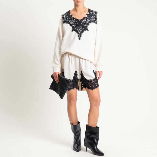 Tensione in-Shorts con pizzo - avorio/nero