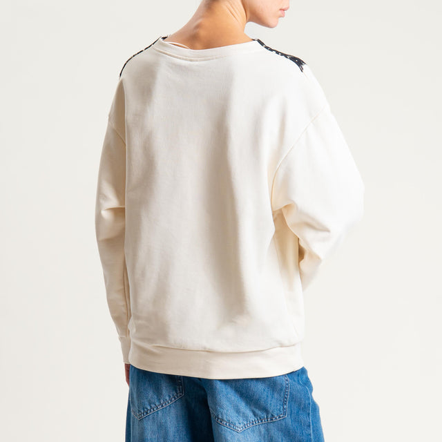 Tensione in-Felpa scollo v con pizzo - crema/nero