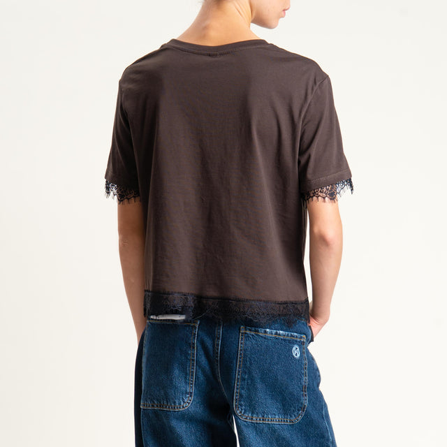 Tensione in-T-shirt stampa aquila con pizzo - moro/nero