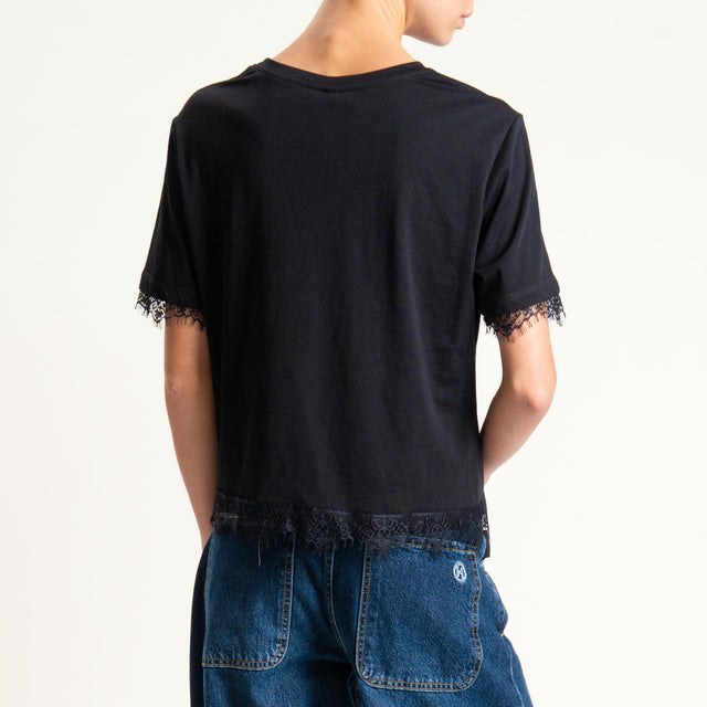 Tensione in-T-shirt stampa aquila con pizzo - nero/nero