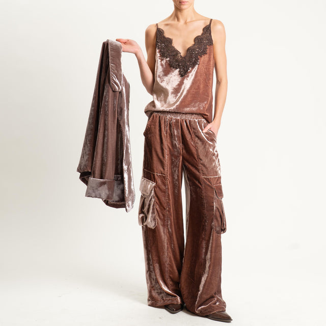 Tensione in-Pantalone cargo velluto ciniglia - fango