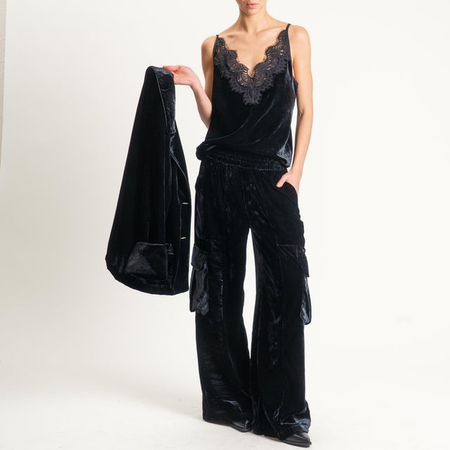 Tensione in-Pantalone cargo velluto ciniglia - nero