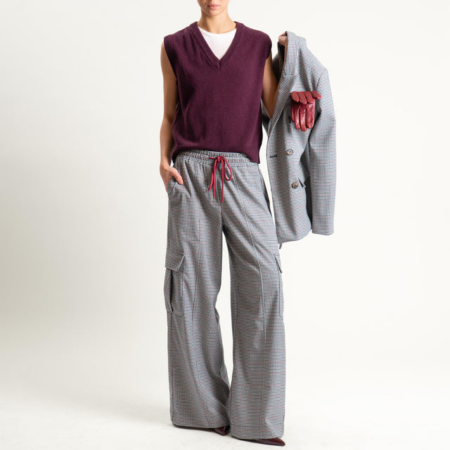 Tensione in- Pantalone cargo a quadri con couliss - latte/nero/vino