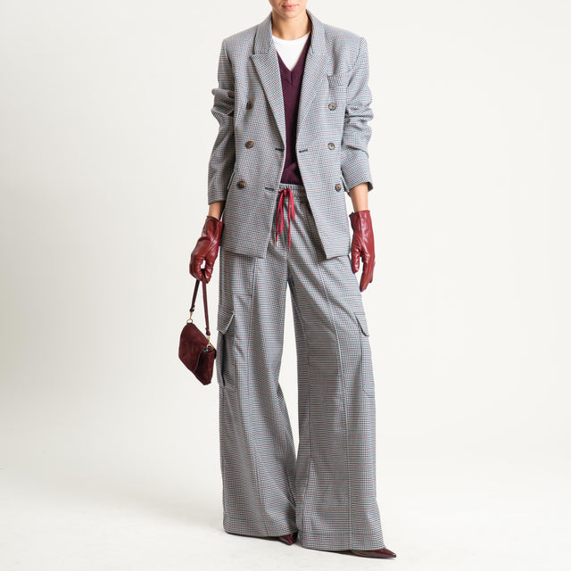 Tensione in- Pantalone cargo a quadri con couliss - latte/nero/vino
