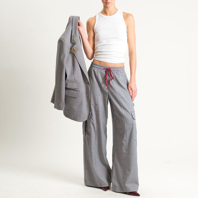 Tensione in- Pantalone cargo a quadri con couliss - latte/nero/vino