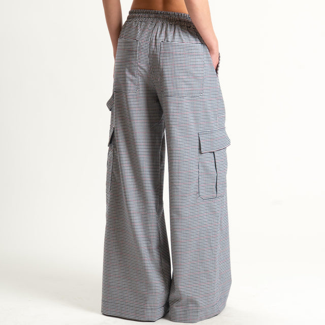 Tensione in- Pantalone cargo a quadri con couliss - latte/nero/vino