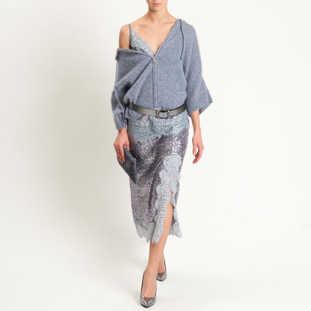 Tensione in-Gonna paillettes con pizzo con spacco - argento