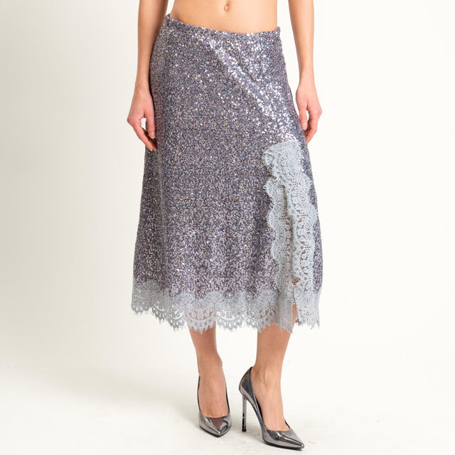 Tensione in-Gonna paillettes con pizzo con spacco - argento