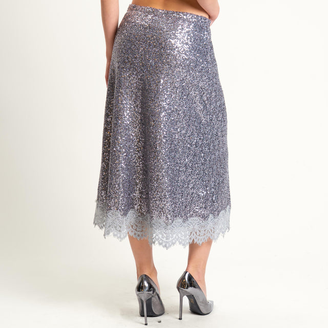 Tensione in-Gonna paillettes con pizzo con spacco - argento