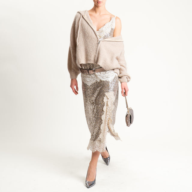 Tensione in-Gonna paillettes con pizzo con spacco - champange