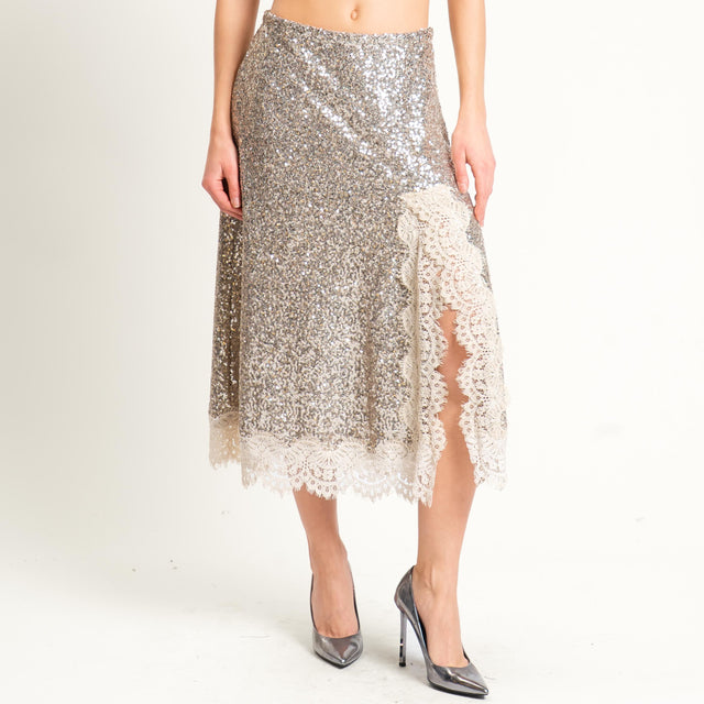 Tensione in-Gonna paillettes con pizzo con spacco - champange