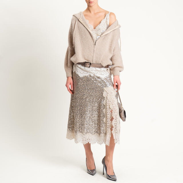 Tensione in-Gonna paillettes con pizzo con spacco - champange