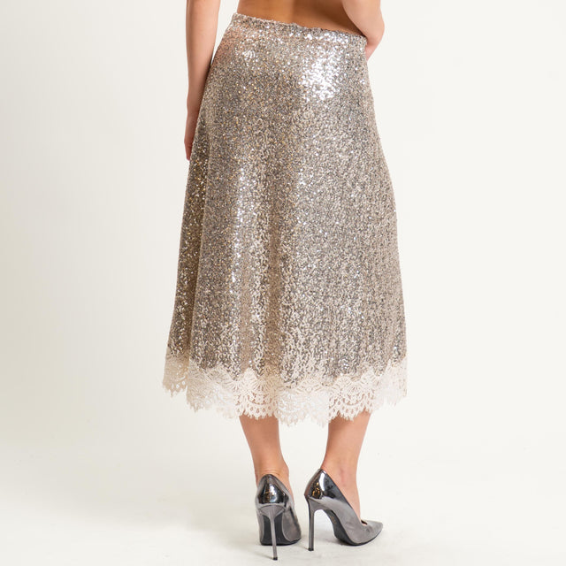 Tensione in-Gonna paillettes con pizzo con spacco - champange