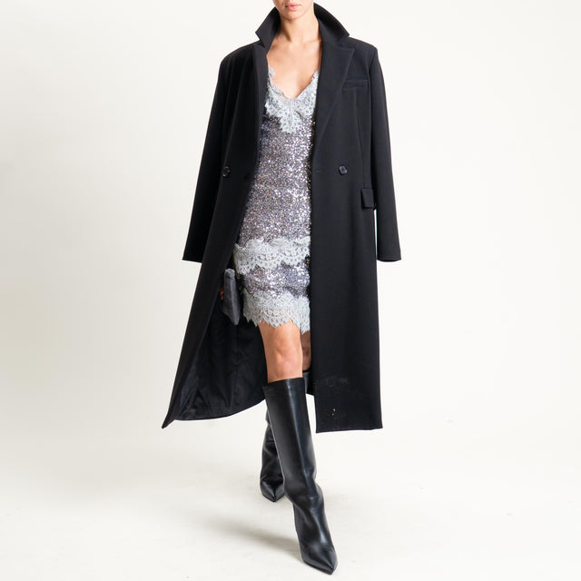 Tensione in-Top asimmetrico paillettes con pizzo - argento