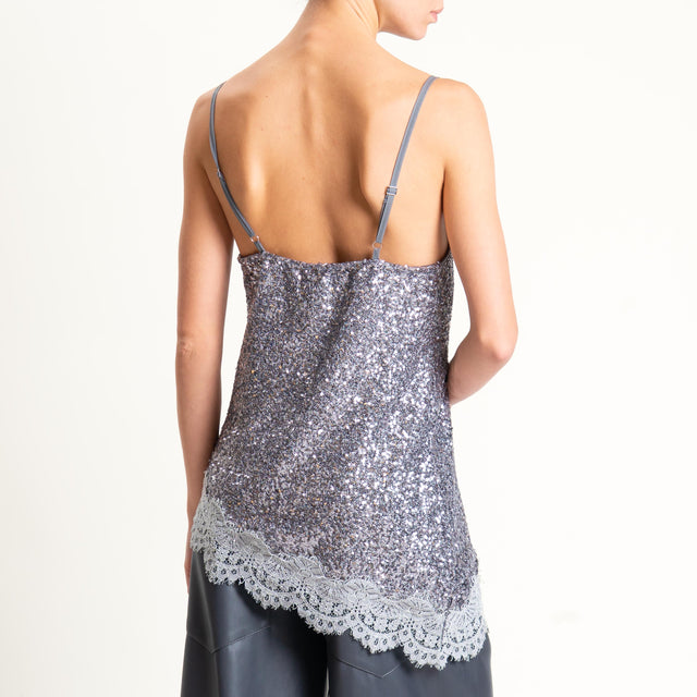Tensione in-Top asimmetrico paillettes con pizzo - argento