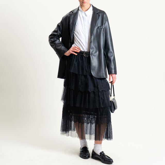 Tensione in-Gonna balze in tulle con pizzo - nero