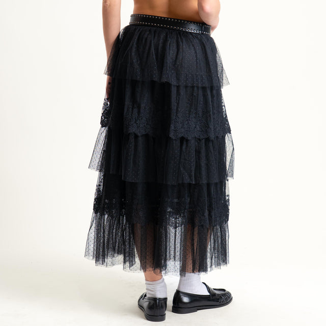 Tensione in-Gonna balze in tulle con pizzo - nero