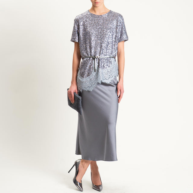 Tensione in-Blusa paillettes con pizzo - argento