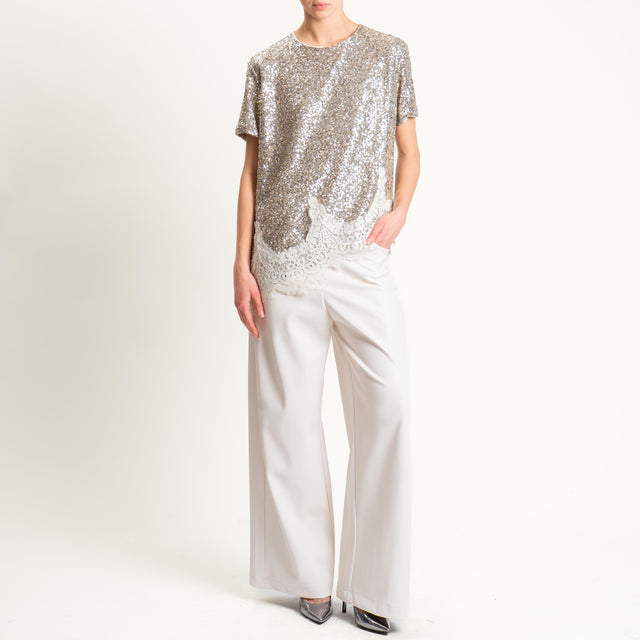 Tensione in-Blusa paillettes con pizzo - champange