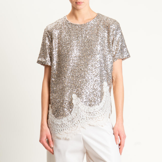 Tensione in-Blusa paillettes con pizzo - champange