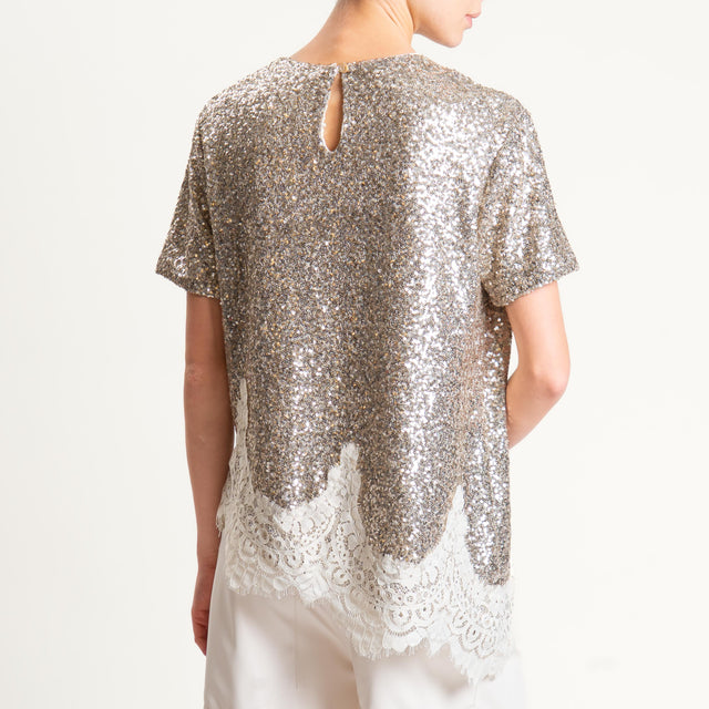 Tensione in-Blusa paillettes con pizzo - champange