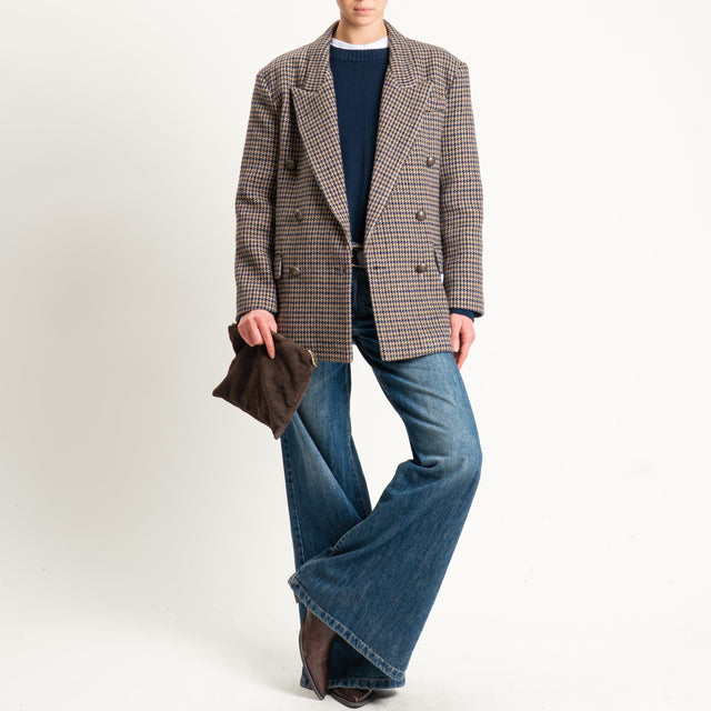 Tensione in- Giacca doppiopetto pied de poule - blu/moro/sand