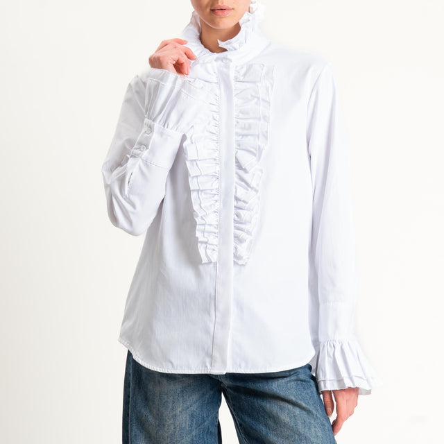 Tensione in-Camicia con rouches in cotone - bianco