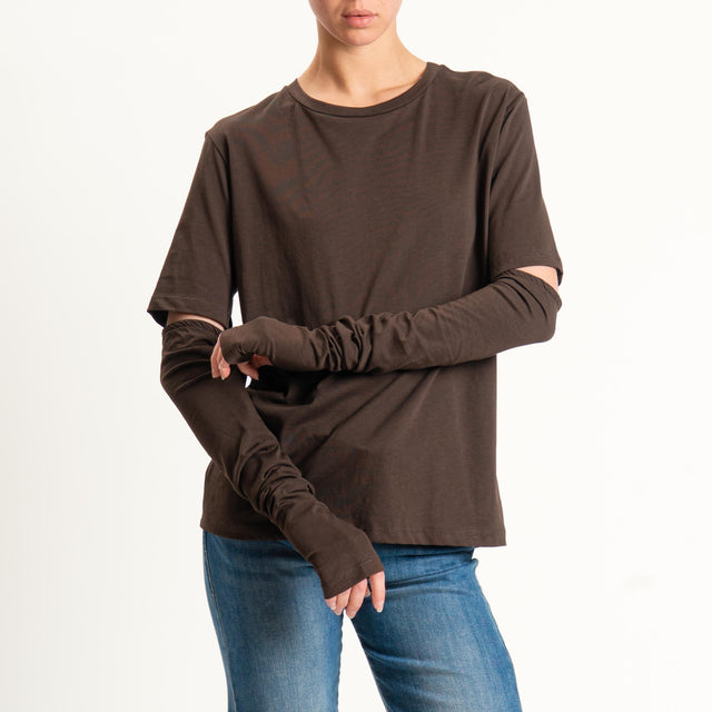Tensione in-T-shirt over con manicotti - moro