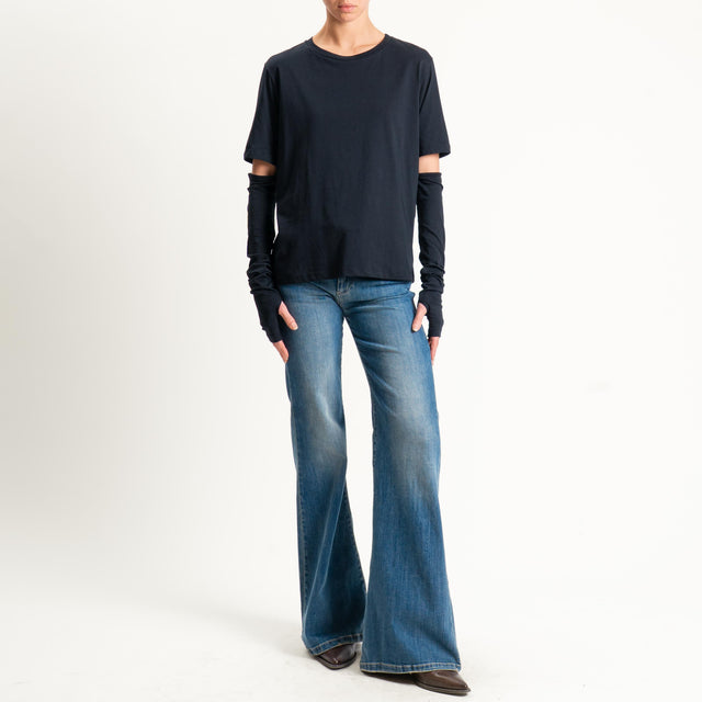 Tensione in-T-shirt over con manicotti - nero