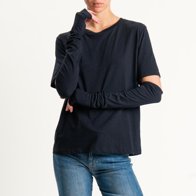 Tensione in-T-shirt over con manicotti - nero