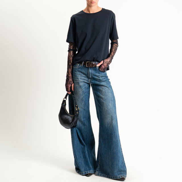 Tensione in-T-shirt over con manicotti in pizzo - nero