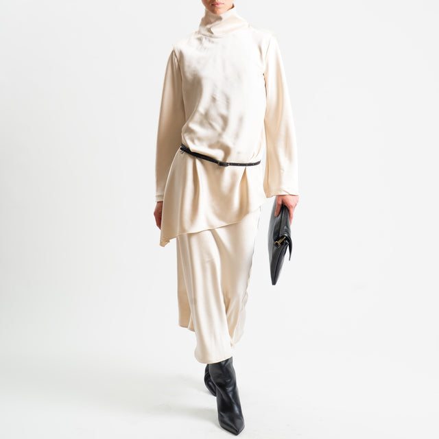 Tensione in-Gonna satin elastico in vita - avorio