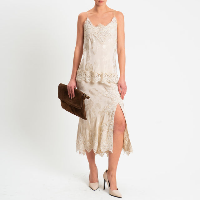 Tensione in-Gonna in tessuto damascato con pizzo - beige/beige