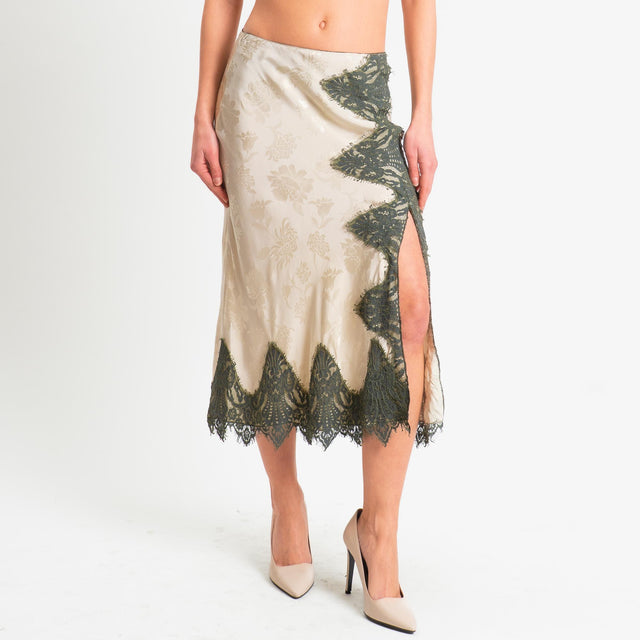 Tensione in-Gonna in tessuto damascato con pizzo - beige/militare