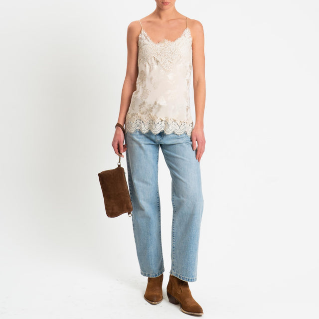 Tensione in-Top in tessuto damascato con pizzo - beige/beige