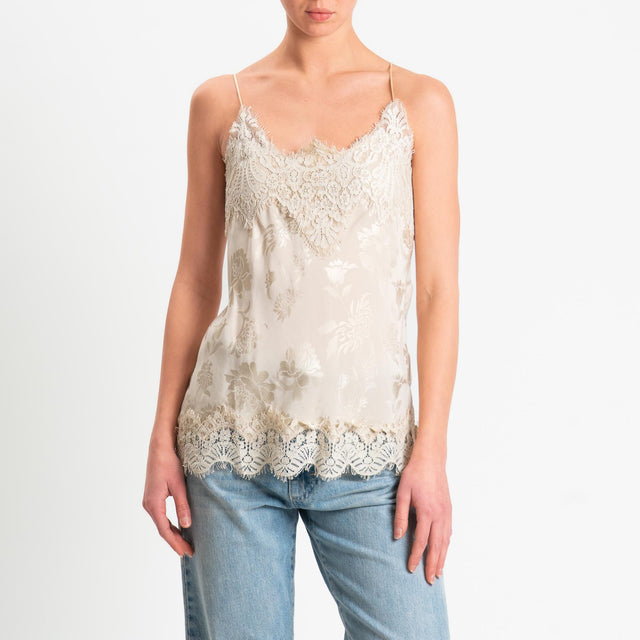 Tensione in-Top in tessuto damascato con pizzo - beige/beige