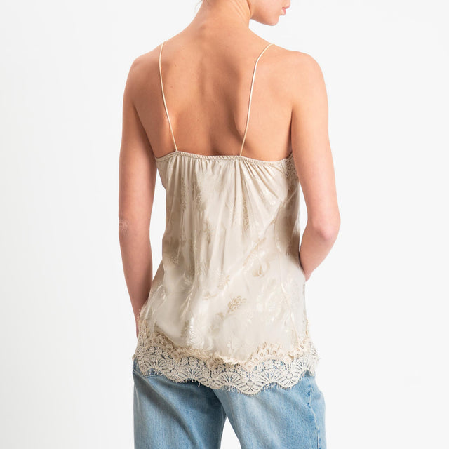 Tensione in-Top in tessuto damascato con pizzo - beige/beige