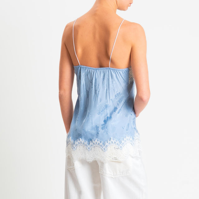 Tensione in-Top in tessuto damascato con pizzo - celeste/bianco