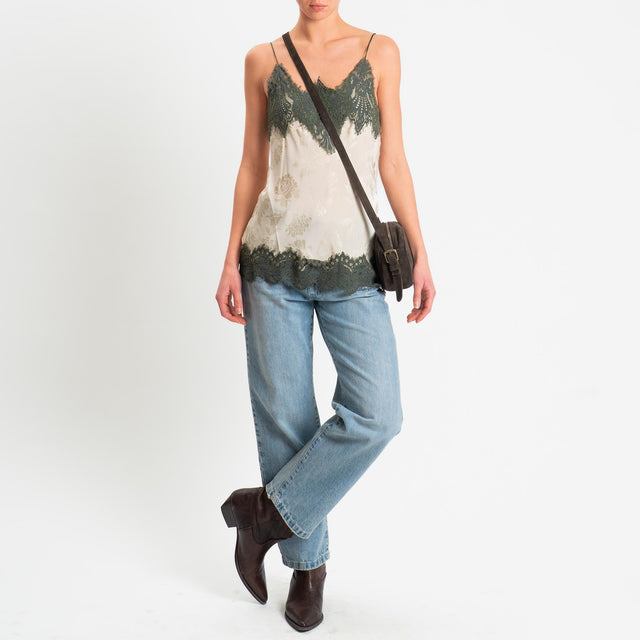 Tensione in-Top in tessuto damascato con pizzo - beige/militare