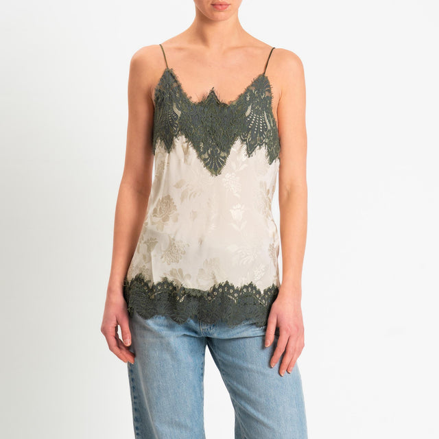 Tensione in-Top in tessuto damascato con pizzo - beige/militare